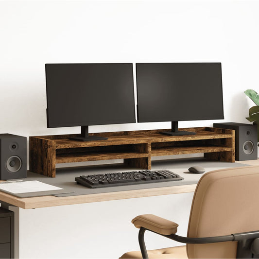 Monitorstandaard 100x24x16 cm bewerkt hout gerookt eikenkleurig Computerverhogers en -standaards | Creëer jouw Trendy Thuis | Gratis bezorgd & Retour | Trendy.nl