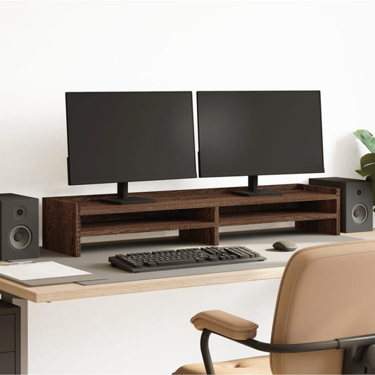 Monitorstandaard 100x24x16 cm bewerkt hout bruin eikenkleurig Computerverhogers en -standaards | Creëer jouw Trendy Thuis | Gratis bezorgd & Retour | Trendy.nl