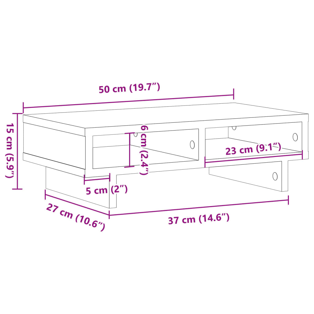 Monitorstandaard 50x27x15 cm bewerkt hout sonoma eikenkleurig Computerverhogers en -standaards | Creëer jouw Trendy Thuis | Gratis bezorgd & Retour | Trendy.nl