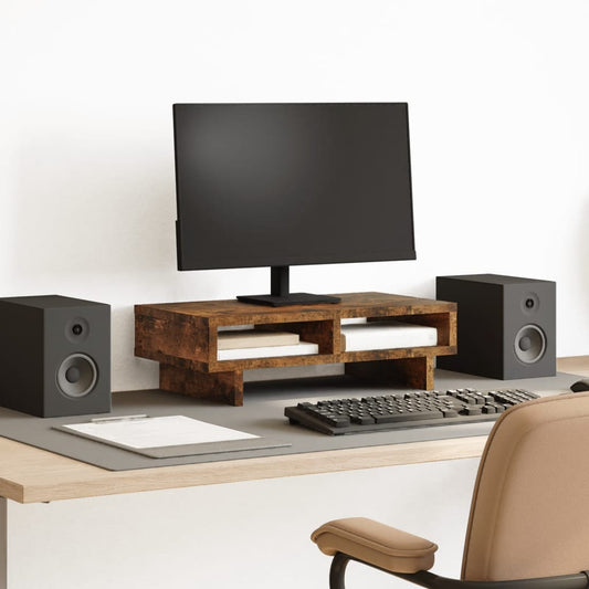 Monitorstandaard 50x27x15 cm bewerkt hout gerookt eikenkleurig Computerverhogers en -standaards | Creëer jouw Trendy Thuis | Gratis bezorgd & Retour | Trendy.nl