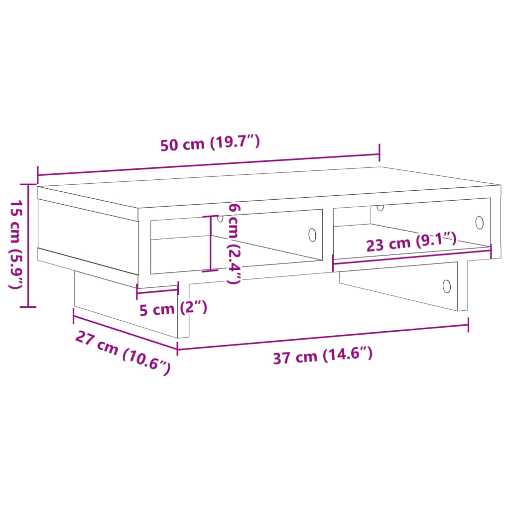 Monitorstandaard 50x27x15 cm bewerkt hout grijs sonoma eiken Computerverhogers en -standaards | Creëer jouw Trendy Thuis | Gratis bezorgd & Retour | Trendy.nl