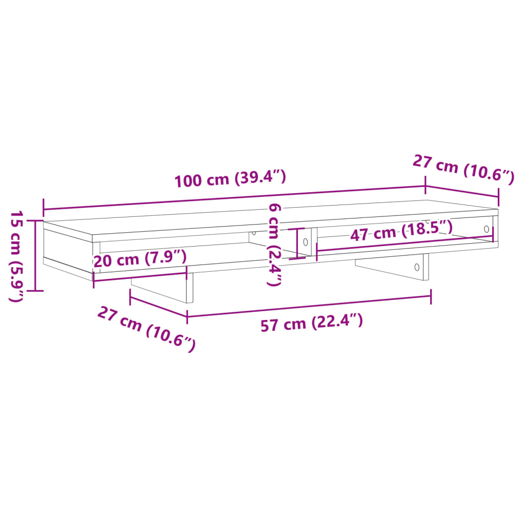 Monitorstandaard 100x27x15 cm bewerkt hout betongrijs Computerverhogers en -standaards | Creëer jouw Trendy Thuis | Gratis bezorgd & Retour | Trendy.nl