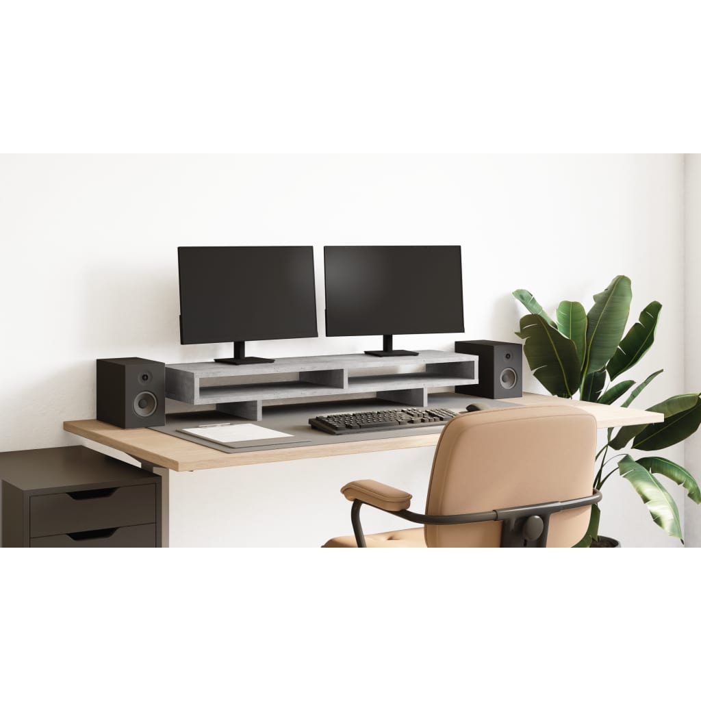 Monitorstandaard 100x27x15 cm bewerkt hout betongrijs Computerverhogers en -standaards | Creëer jouw Trendy Thuis | Gratis bezorgd & Retour | Trendy.nl