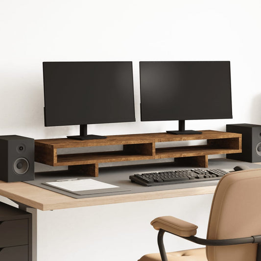 Monitorstandaard 100x27x15 cm bewerkt hout gerookt eikenkleurig Computerverhogers en -standaards | Creëer jouw Trendy Thuis | Gratis bezorgd & Retour | Trendy.nl