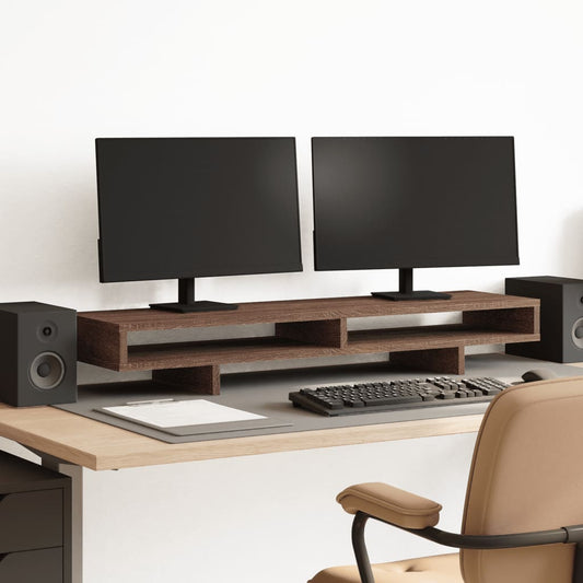 Monitorstandaard 100x27x15 cm bewerkt hout bruin eikenkleurig Computerverhogers en -standaards | Creëer jouw Trendy Thuis | Gratis bezorgd & Retour | Trendy.nl