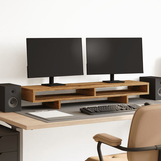 Monitorstandaard 100x27x15 cm bewerkt hout oud houtkleurig Computerverhogers en -standaards | Creëer jouw Trendy Thuis | Gratis bezorgd & Retour | Trendy.nl