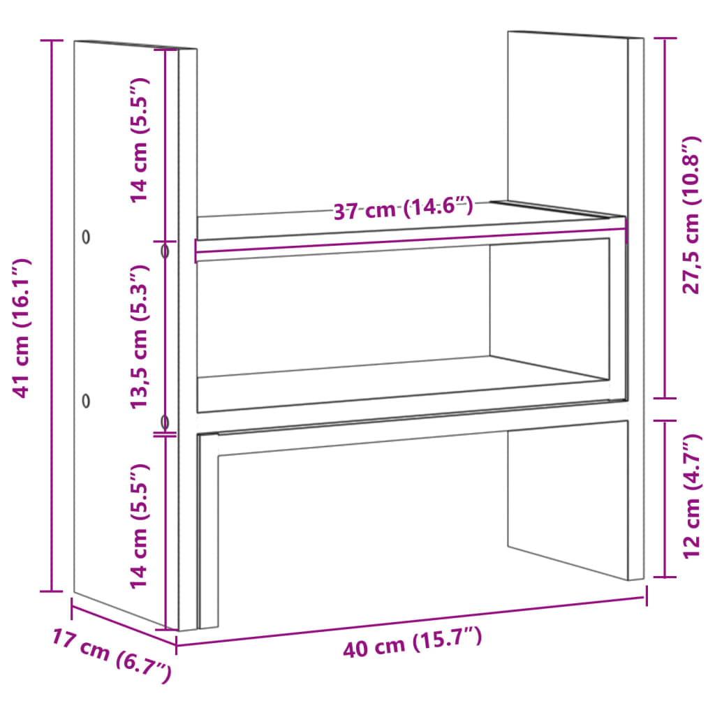 Bureau organiser 40x17x41 cm bewerkt hout gerookt eikenkleur Computerverhogers en -standaards | Creëer jouw Trendy Thuis | Gratis bezorgd & Retour | Trendy.nl