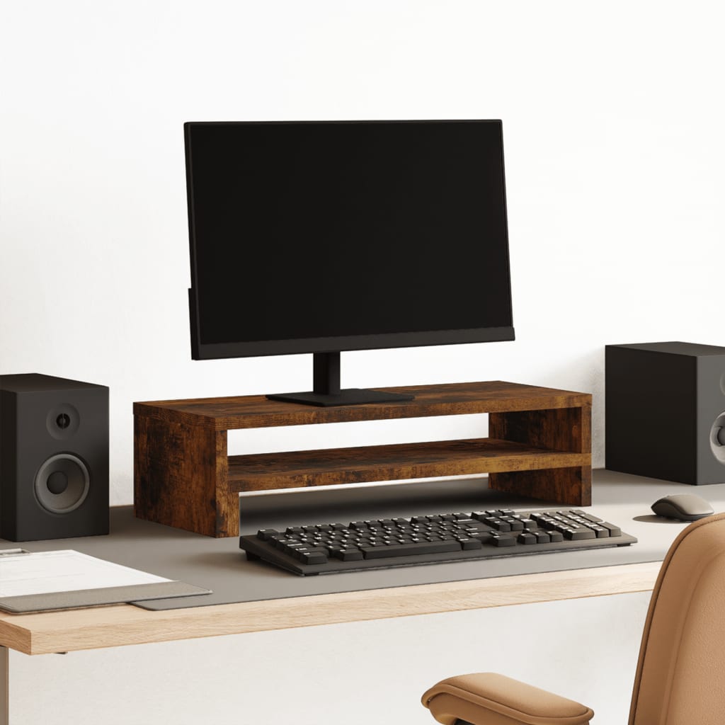 Monitorstandaard 54x22x15 cm bewerkt hout gerookt eikenkleurig Computerverhogers en -standaards | Creëer jouw Trendy Thuis | Gratis bezorgd & Retour | Trendy.nl