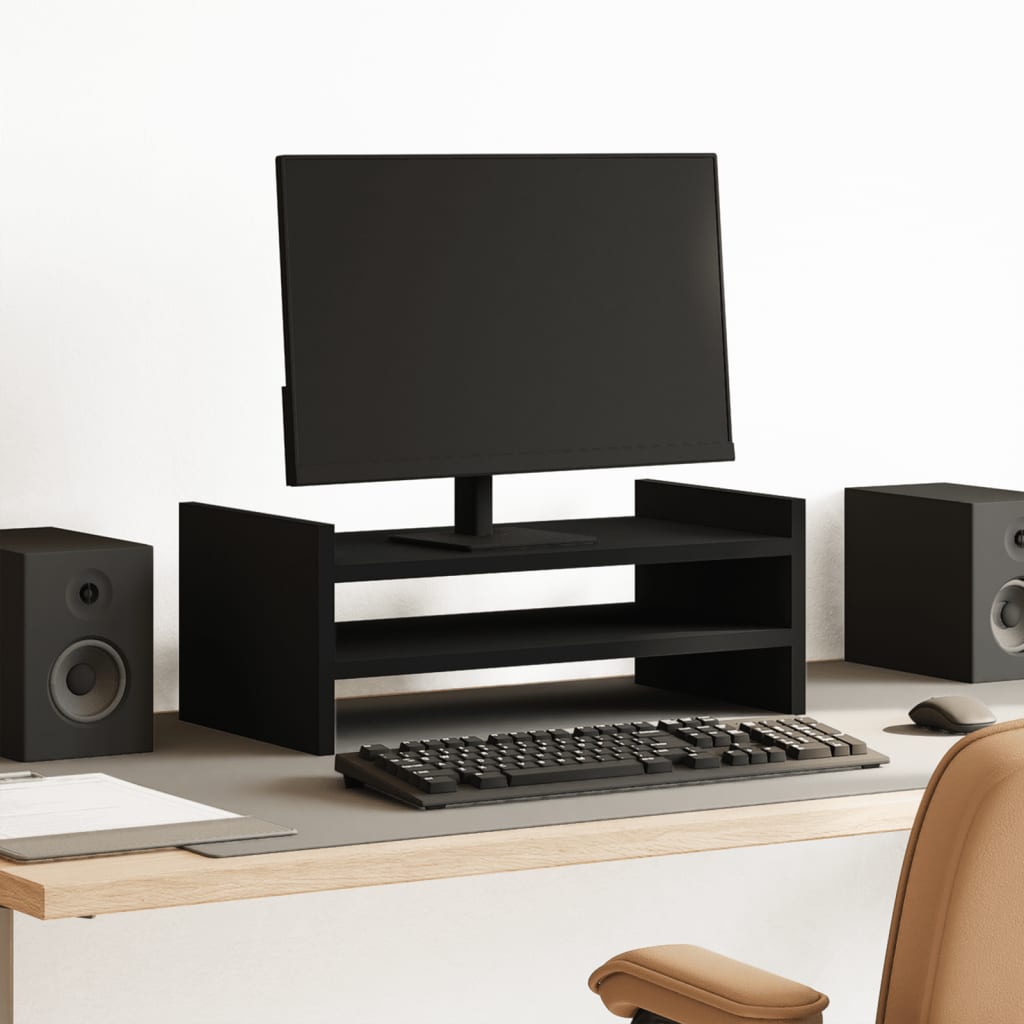 Monitorstandaard 50x27x10 cm bewerkt hout zwart Computerverhogers en -standaards | Creëer jouw Trendy Thuis | Gratis bezorgd & Retour | Trendy.nl