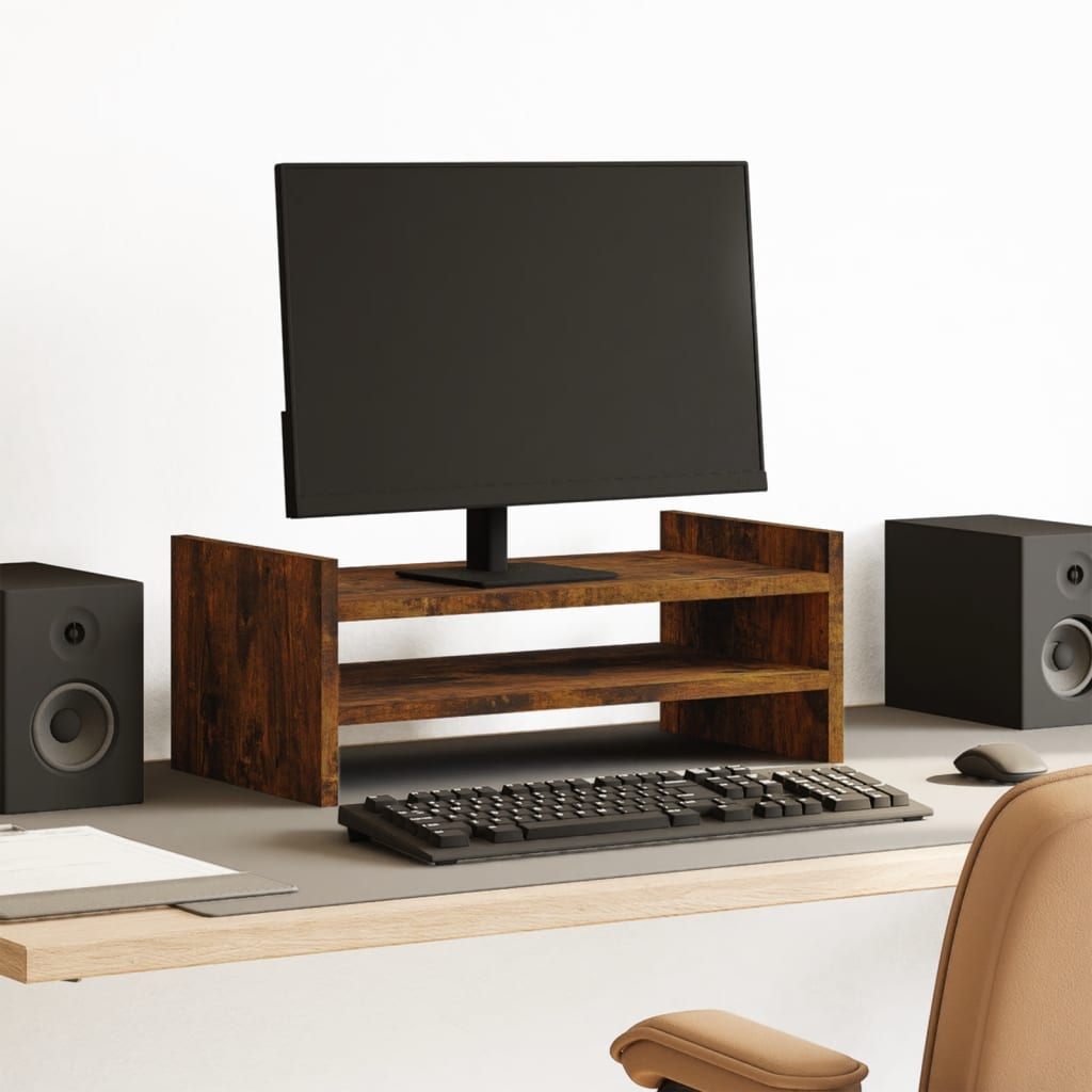 Monitorstandaard 50x27x20 cm bewerkt hout gerookt eikenkleurig Computerverhogers en -standaards | Creëer jouw Trendy Thuis | Gratis bezorgd & Retour | Trendy.nl