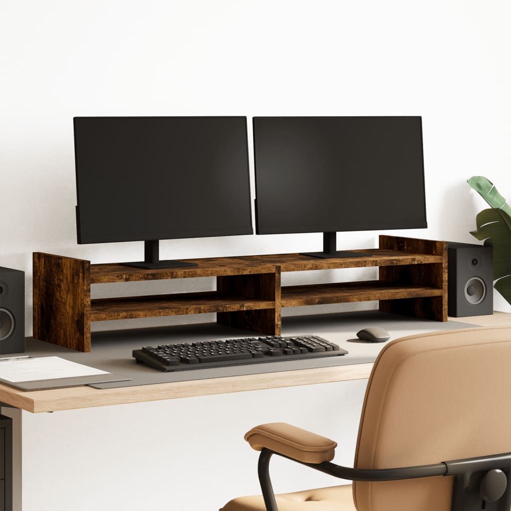 Monitorstandaard 100x27x20 cm bewerkt hout gerookt eikenkleurig Computerverhogers en -standaards | Creëer jouw Trendy Thuis | Gratis bezorgd & Retour | Trendy.nl