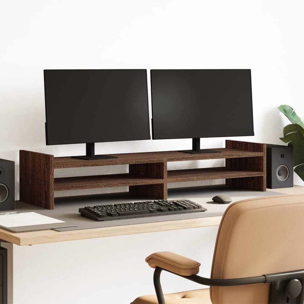 Monitorstandaard 100x27x20 cm bewerkt hout bruin eikenkleurig Computerverhogers en -standaards | Creëer jouw Trendy Thuis | Gratis bezorgd & Retour | Trendy.nl