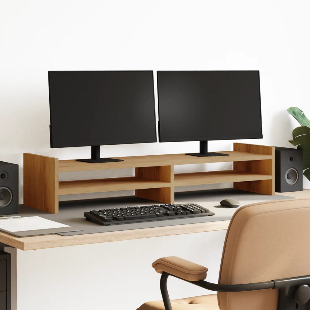 Monitorstandaard 100x27x20 cm bewerkt hout artisanaal eiken Computerverhogers en -standaards | Creëer jouw Trendy Thuis | Gratis bezorgd & Retour | Trendy.nl