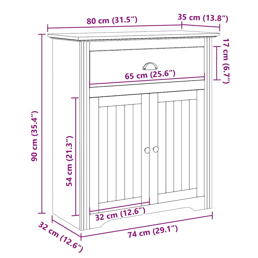 Gangkast BODO 80x35x90 cm wit en bruin