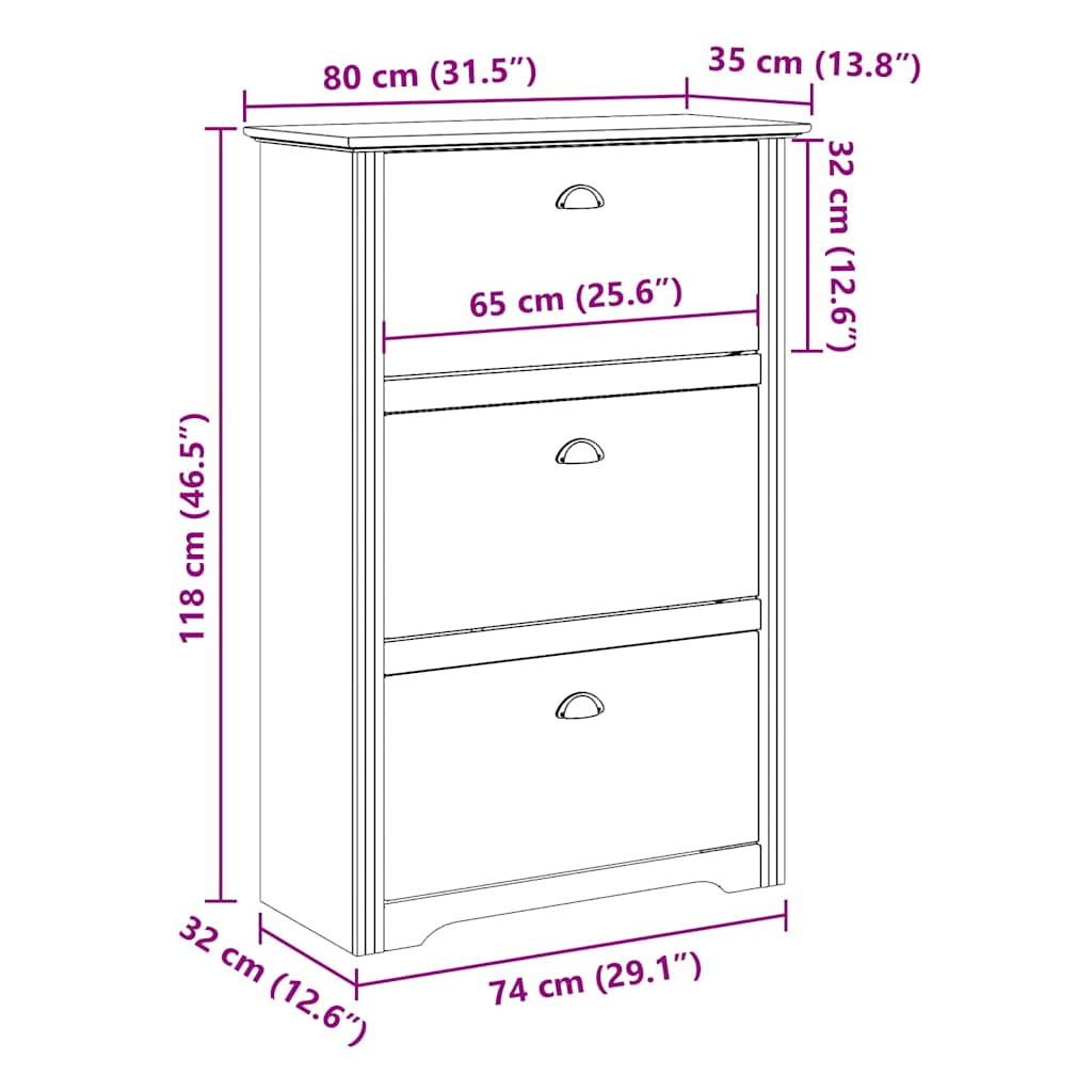 Schoenenrek BODO 80x35x118 cm wit en bruin