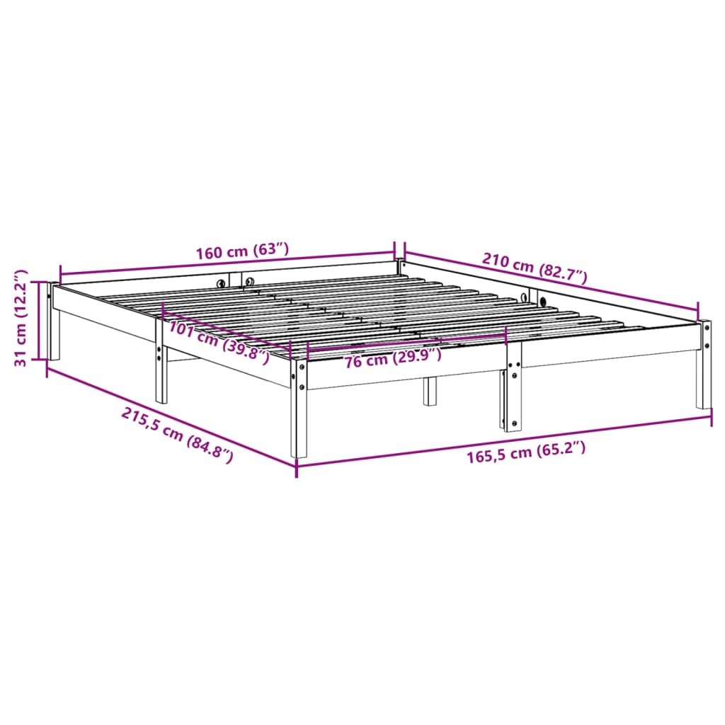 Bedframe extra lang zonder matras massief grenenhout 160x210 cm Bedden & bedframes | Creëer jouw Trendy Thuis | Gratis bezorgd & Retour | Trendy.nl