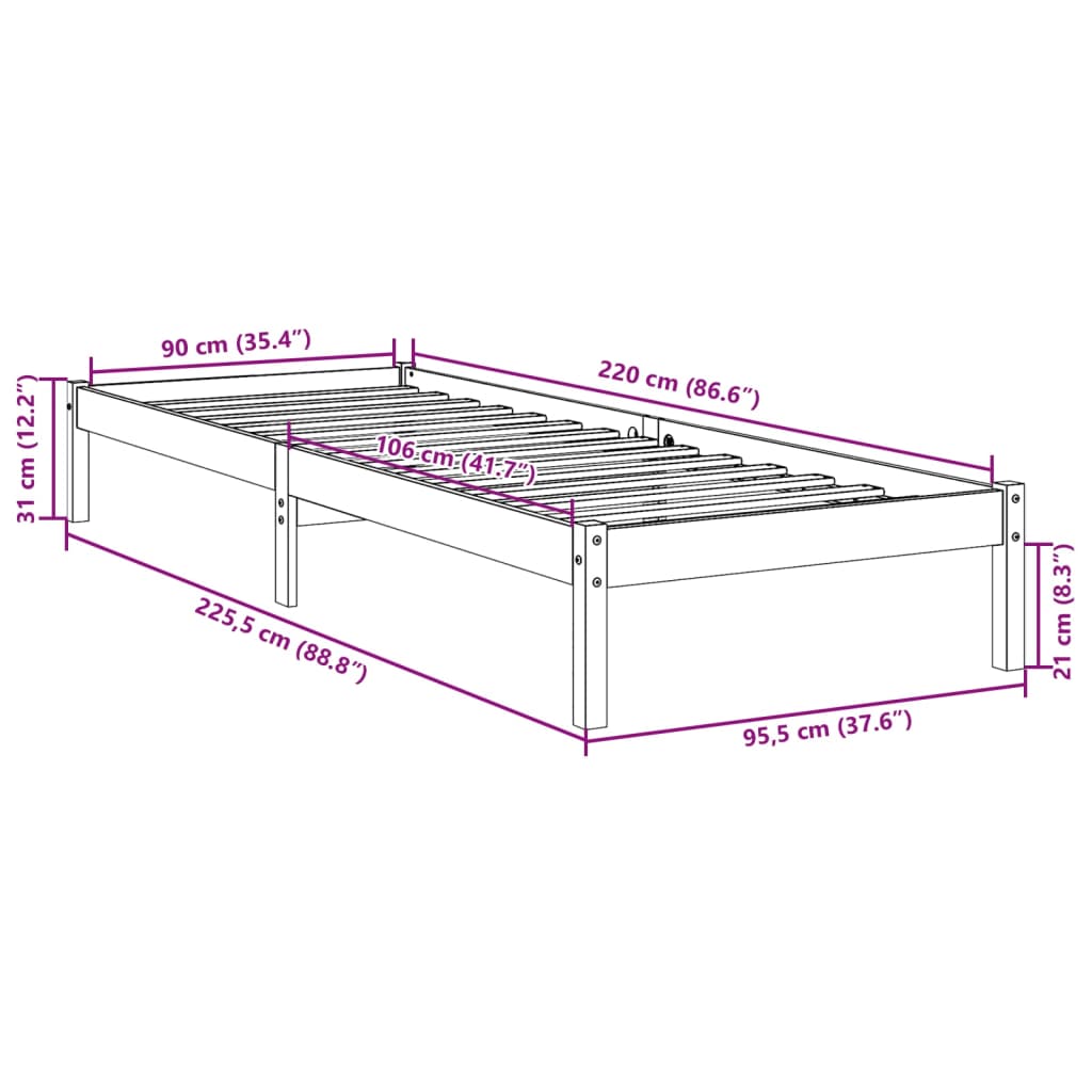 Bedframe extra lang zonder matras massief grenenhout 90x210 cm Bedden & bedframes | Creëer jouw Trendy Thuis | Gratis bezorgd & Retour | Trendy.nl