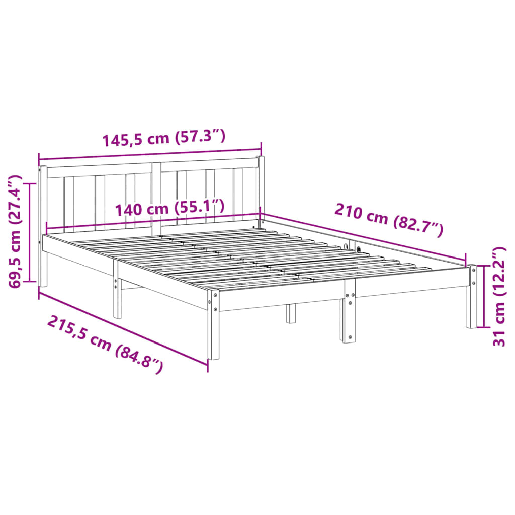 Bedframe extra lang zonder matras massief grenenhout 140x210 cm Bedden & bedframes | Creëer jouw Trendy Thuis | Gratis bezorgd & Retour | Trendy.nl