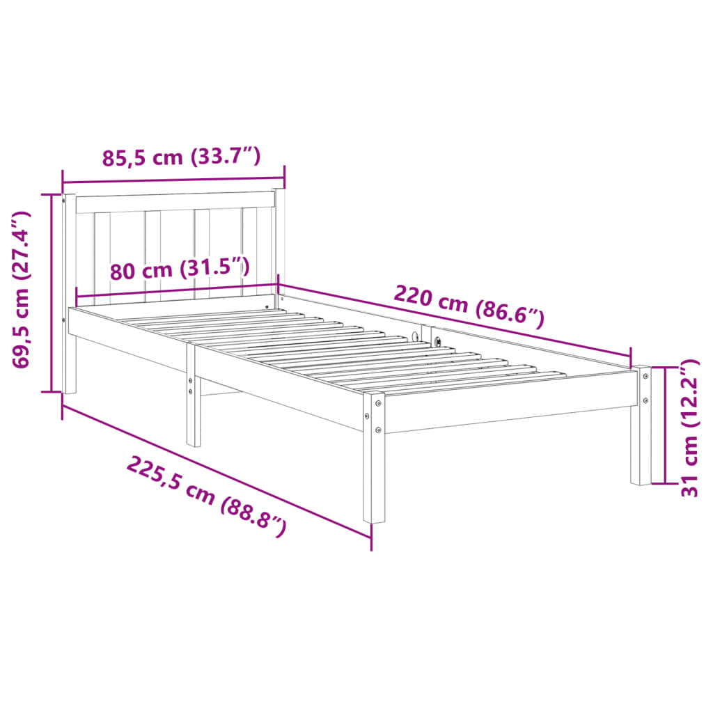 Bedframe extra lang zonder matras massief grenenhout 80x220 cm Bedden & bedframes | Creëer jouw Trendy Thuis | Gratis bezorgd & Retour | Trendy.nl