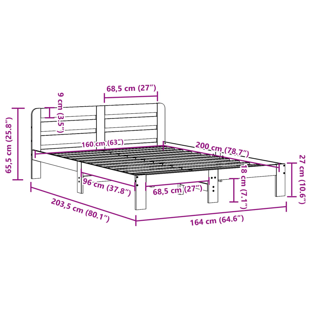 Bedframe zonder matras massief grenenhout wit 160x200 cm