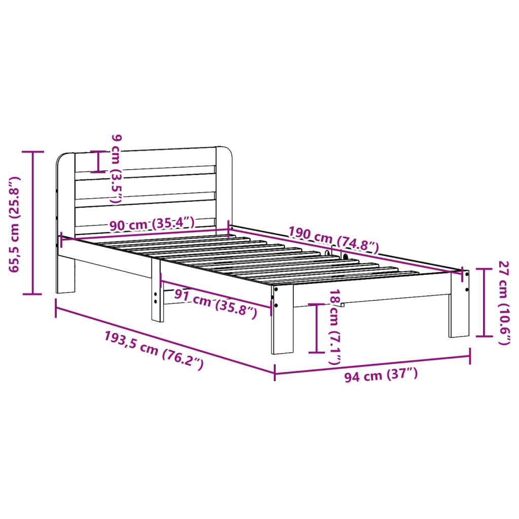 Bedframe zonder matras massief grenenhout 90x190 cm Bedden & bedframes | Creëer jouw Trendy Thuis | Gratis bezorgd & Retour | Trendy.nl