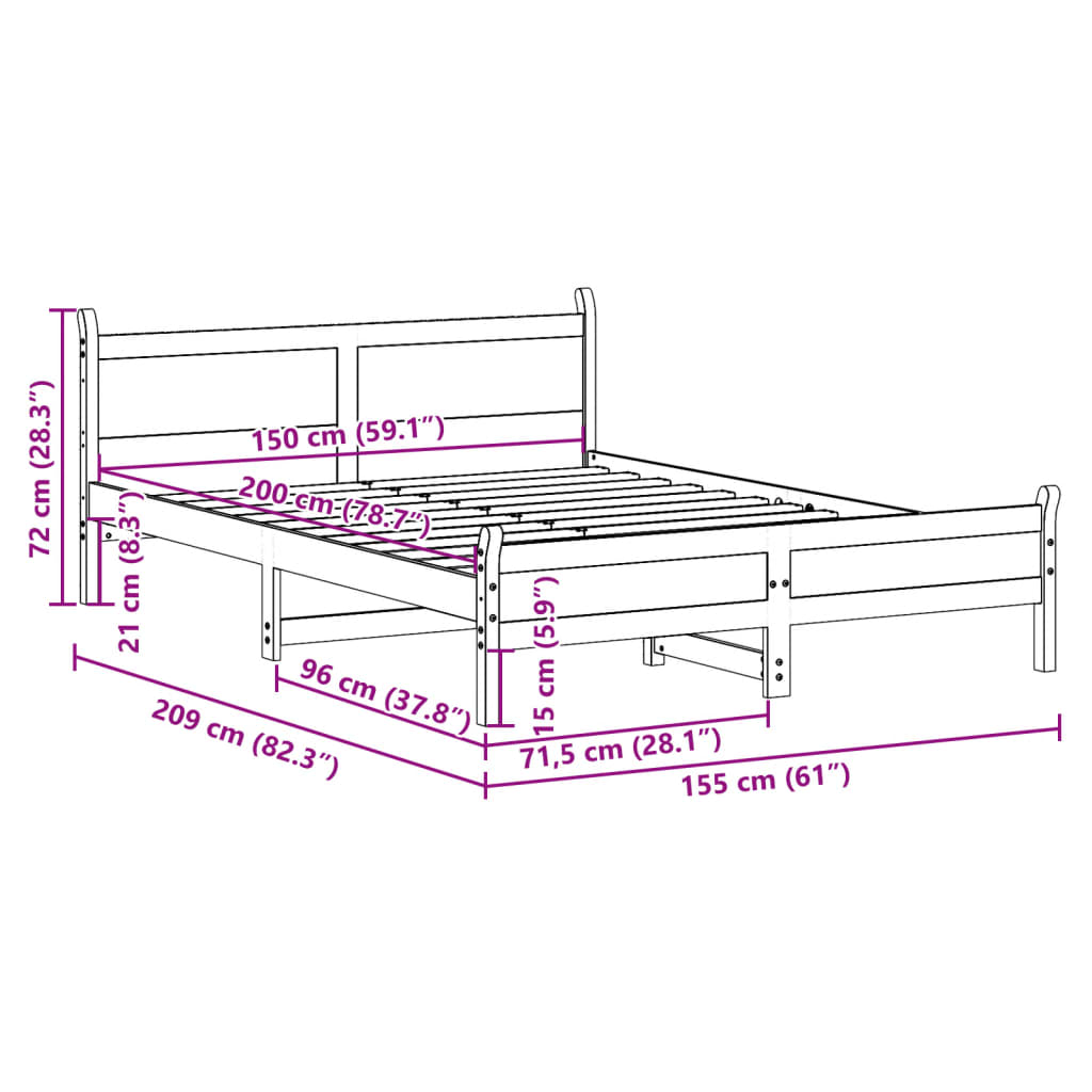 Bedframe zonder matras massief grenenhout wasbruin 150x200 cm Bedden & bedframes | Creëer jouw Trendy Thuis | Gratis bezorgd & Retour | Trendy.nl