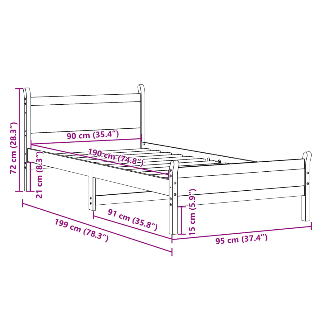 Bedframe zonder matras massief grenenhout 90x190 cm Bedden & bedframes | Creëer jouw Trendy Thuis | Gratis bezorgd & Retour | Trendy.nl