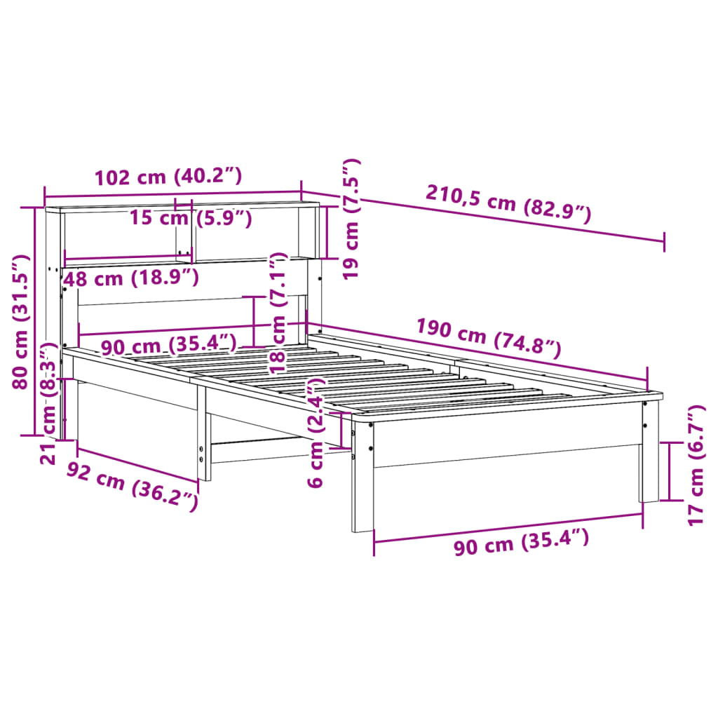 Bed met boekenkast zonder matras grenenhout wit 90x190 cm Bedden & bedframes | Creëer jouw Trendy Thuis | Gratis bezorgd & Retour | Trendy.nl