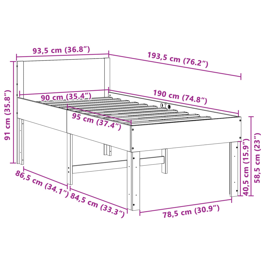 Bedframe zonder matras massief grenenhout 90x190 cm Bedden & bedframes | Creëer jouw Trendy Thuis | Gratis bezorgd & Retour | Trendy.nl