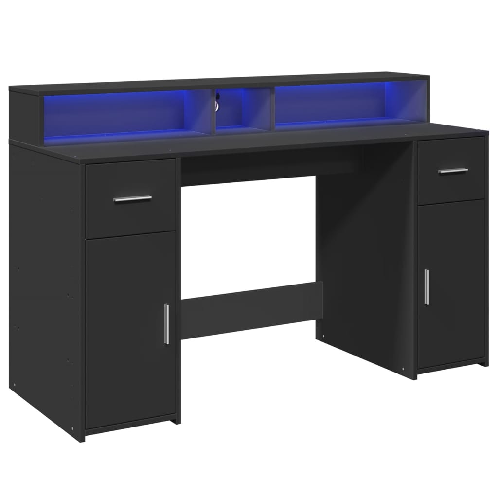 Bureau met LED-verlichting 140x55x91 cm bewerkt hout zwart Bureaus | Creëer jouw Trendy Thuis | Gratis bezorgd & Retour | Trendy.nl