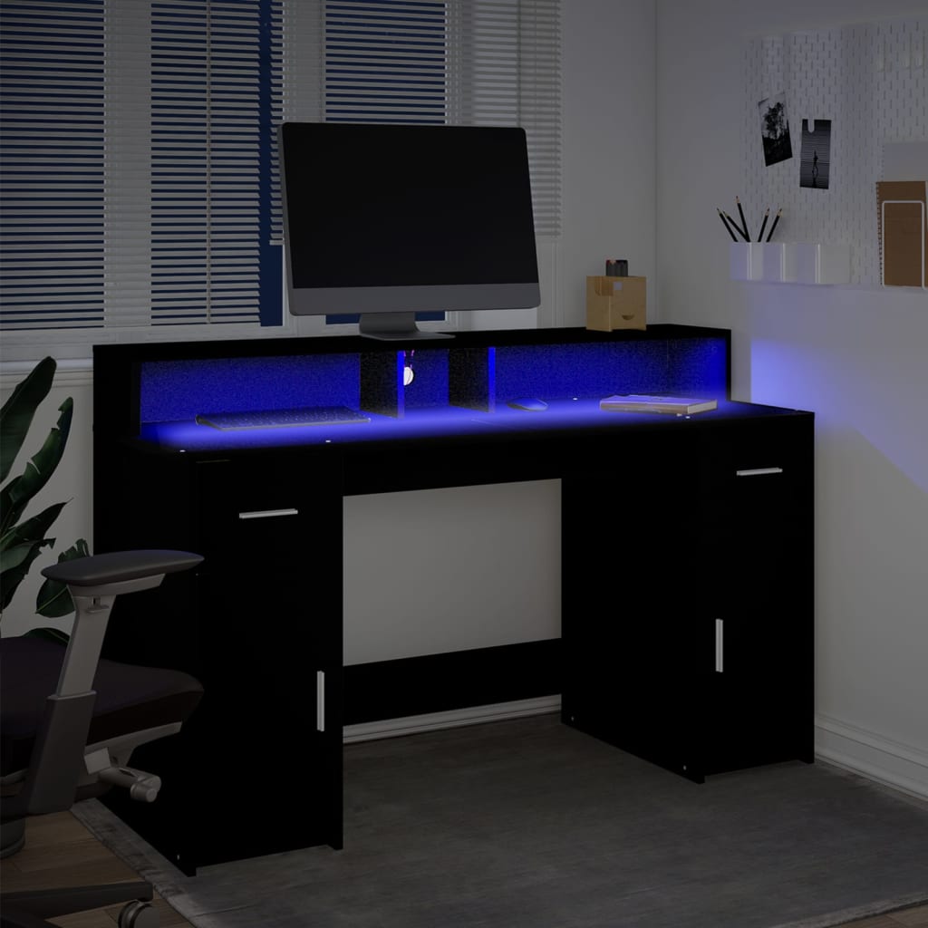 Bureau met LED-verlichting 140x55x91 cm bewerkt hout zwart Bureaus | Creëer jouw Trendy Thuis | Gratis bezorgd & Retour | Trendy.nl