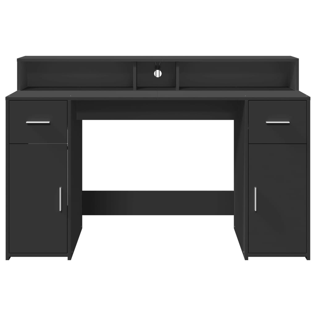 Bureau met LED-verlichting 140x55x91 cm bewerkt hout zwart Bureaus | Creëer jouw Trendy Thuis | Gratis bezorgd & Retour | Trendy.nl