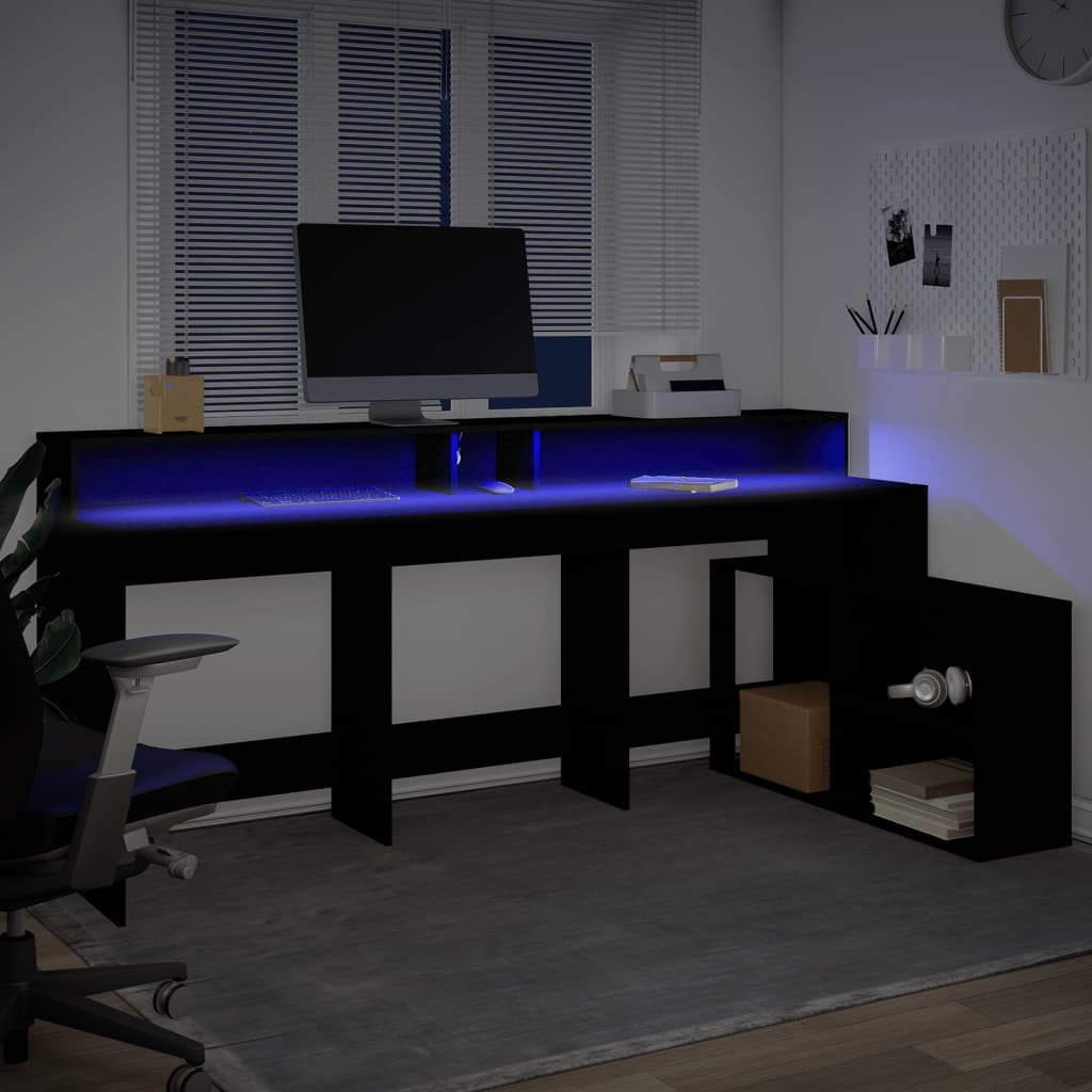 Bureau met LED-verlichting 200x104x91 cm bewerkt hout zwart Bureaus | Creëer jouw Trendy Thuis | Gratis bezorgd & Retour | Trendy.nl