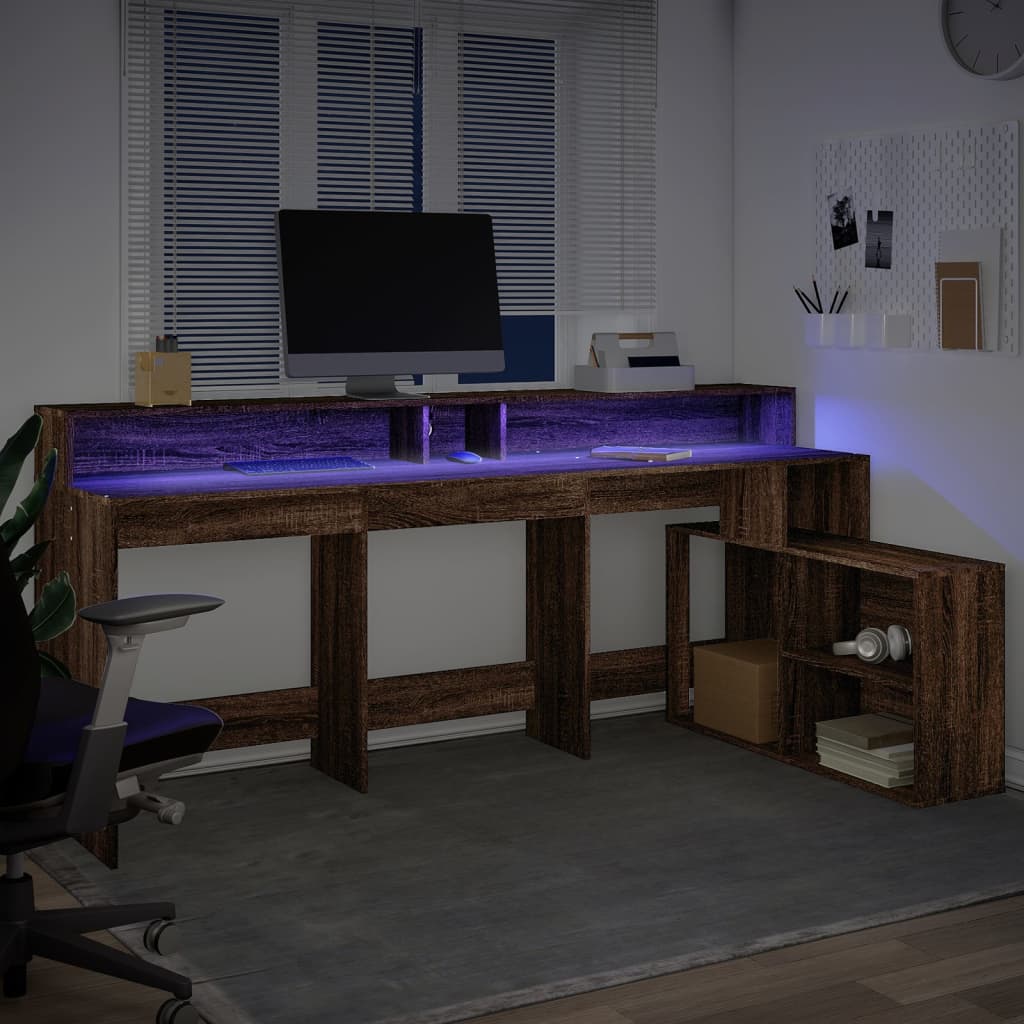 Bureau met LED-verlichting 200x104x91 cm hout bruin eikenkleur Bureaus | Creëer jouw Trendy Thuis | Gratis bezorgd & Retour | Trendy.nl