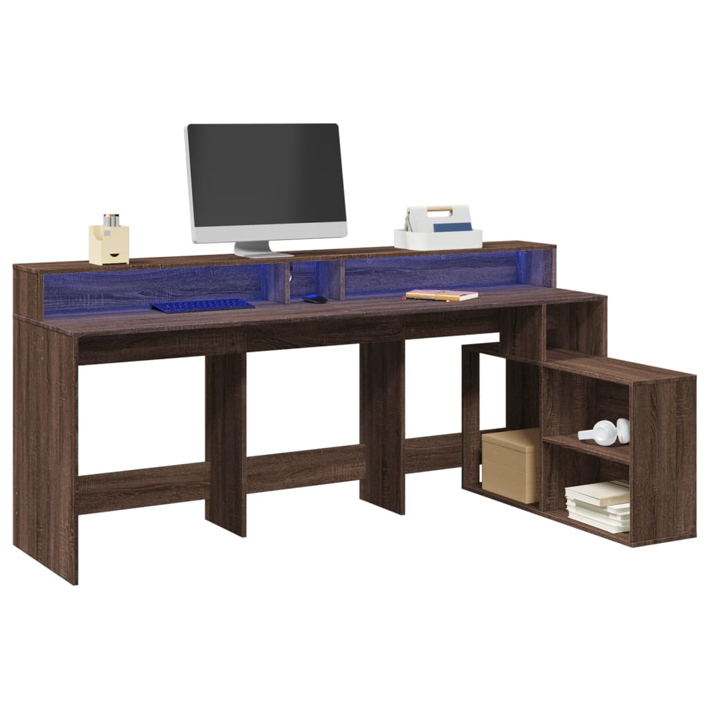 Bureau met LED-verlichting 200x104x91 cm hout bruin eikenkleur Bureaus | Creëer jouw Trendy Thuis | Gratis bezorgd & Retour | Trendy.nl