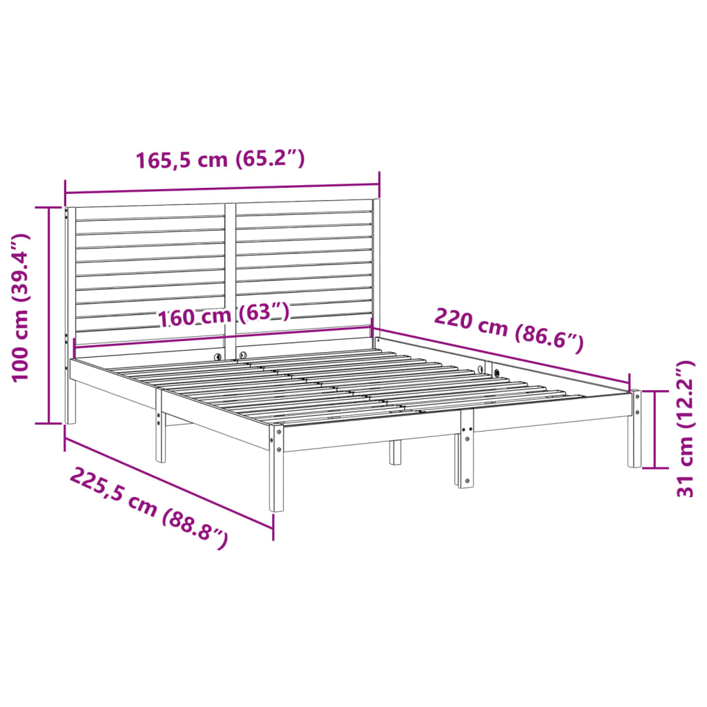 Bedframe extra lang zonder matras massief hout wit 160x220 cm Bedden & bedframes | Creëer jouw Trendy Thuis | Gratis bezorgd & Retour | Trendy.nl