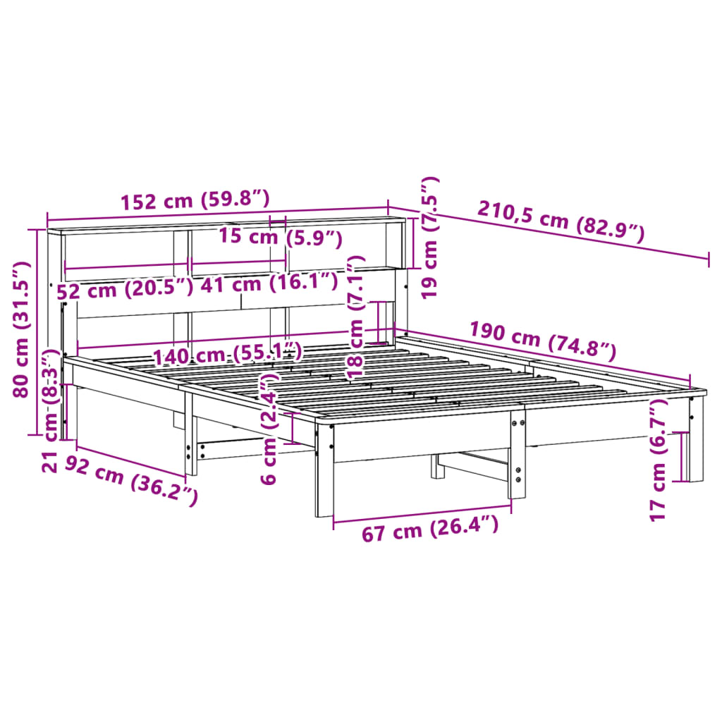 Bed met matras massief grenenhout wasbruin 140x190 cm Bedden & bedframes | Creëer jouw Trendy Thuis | Gratis bezorgd & Retour | Trendy.nl