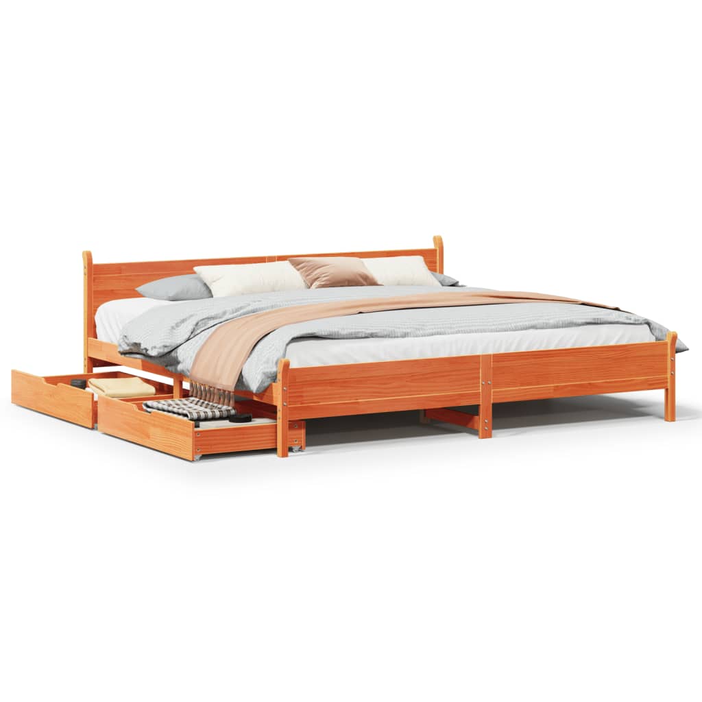 Bedframe zonder matras massief grenenhout wasbruin 200x200 cm Bedden & bedframes | Creëer jouw Trendy Thuis | Gratis bezorgd & Retour | Trendy.nl