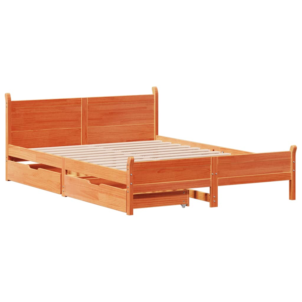 Bedframe zonder matras massief grenenhout wasbruin 135x190 cm Bedden & bedframes | Creëer jouw Trendy Thuis | Gratis bezorgd & Retour | Trendy.nl