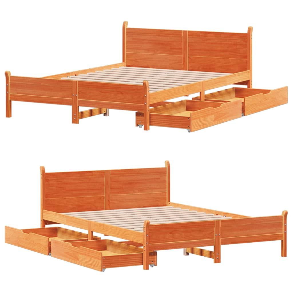 Bedframe zonder matras massief grenenhout wasbruin 135x190 cm Bedden & bedframes | Creëer jouw Trendy Thuis | Gratis bezorgd & Retour | Trendy.nl