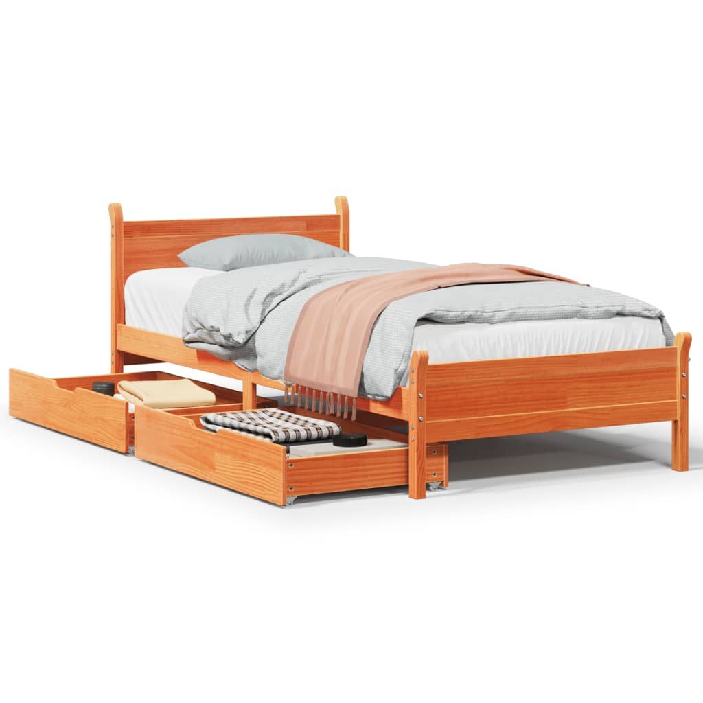 Bedframe zonder matras massief grenenhout wasbruin 90x190 cm Bedden & bedframes | Creëer jouw Trendy Thuis | Gratis bezorgd & Retour | Trendy.nl