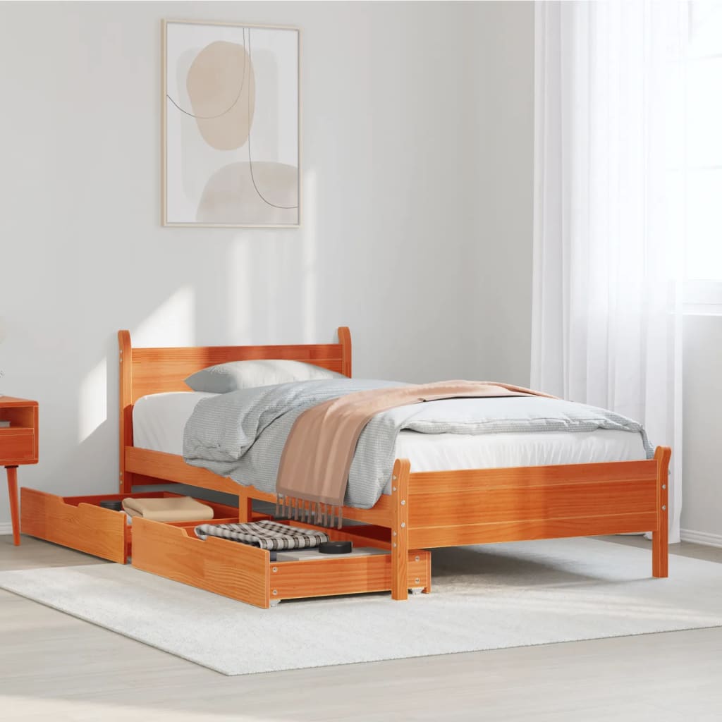 Bedframe zonder matras massief grenenhout wasbruin 90x190 cm Bedden & bedframes | Creëer jouw Trendy Thuis | Gratis bezorgd & Retour | Trendy.nl