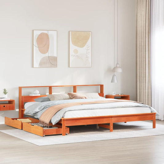 Bed met boekenkast zonder matras grenenhout wasbruin 200x200 cm Bedden & bedframes | Creëer jouw Trendy Thuis | Gratis bezorgd & Retour | Trendy.nl