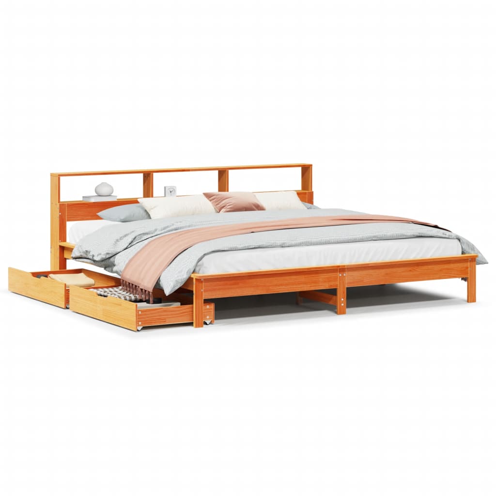 Bed met boekenkast zonder matras grenenhout wasbruin 180x200 cm Bedden & bedframes | Creëer jouw Trendy Thuis | Gratis bezorgd & Retour | Trendy.nl