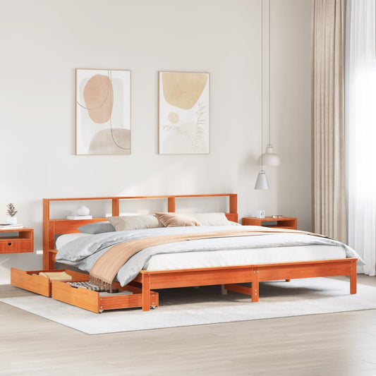 Bed met boekenkast zonder matras grenenhout wasbruin 180x200 cm Bedden & bedframes | Creëer jouw Trendy Thuis | Gratis bezorgd & Retour | Trendy.nl