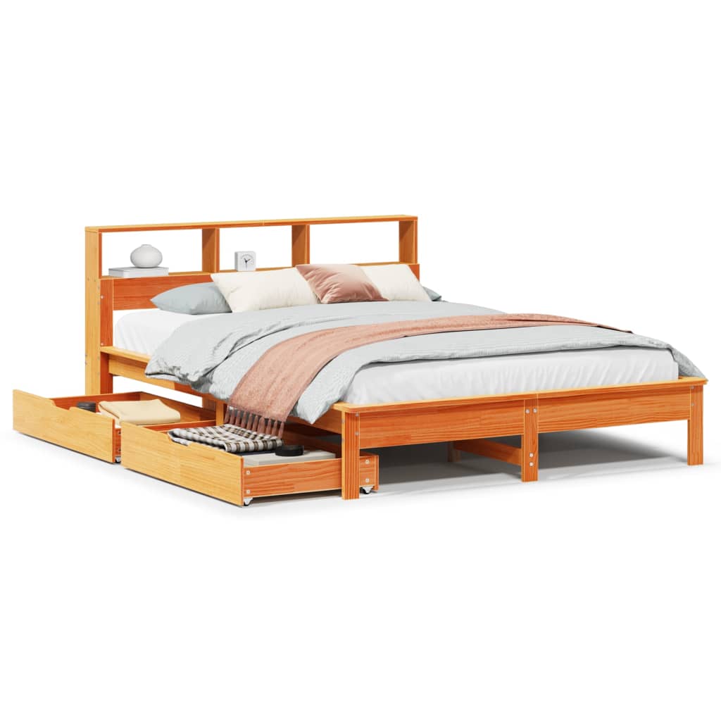 Bed met boekenkast zonder matras grenenhout wasbruin 160x200 cm Bedden & bedframes | Creëer jouw Trendy Thuis | Gratis bezorgd & Retour | Trendy.nl