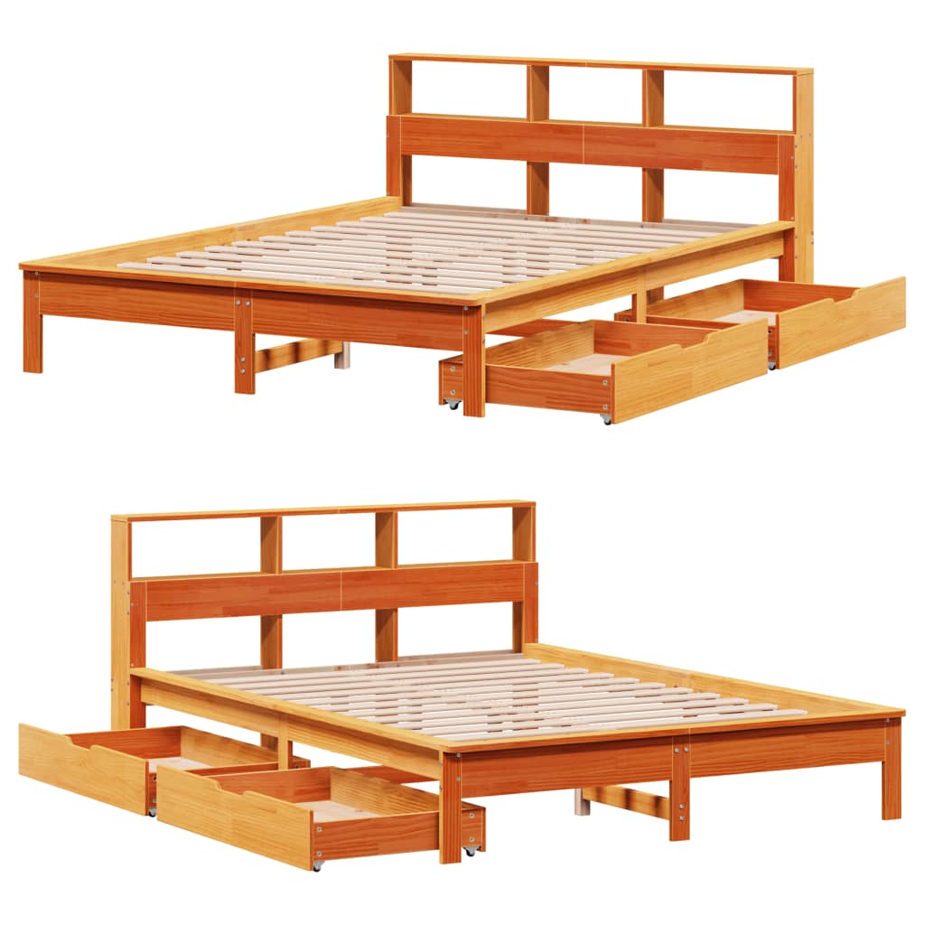 Bed met boekenkast zonder matras grenenhout wasbruin 160x200 cm Bedden & bedframes | Creëer jouw Trendy Thuis | Gratis bezorgd & Retour | Trendy.nl