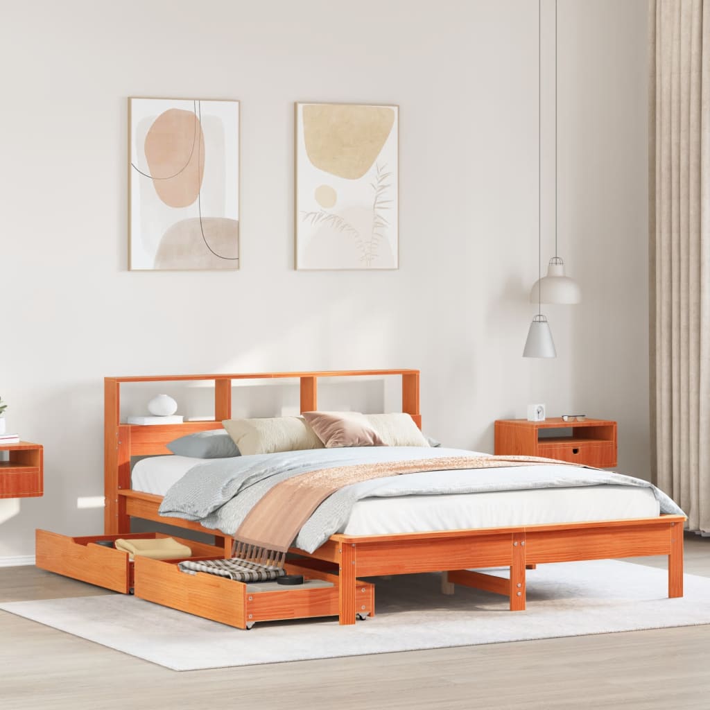 Bed met boekenkast zonder matras grenenhout wasbruin 160x200 cm Bedden & bedframes | Creëer jouw Trendy Thuis | Gratis bezorgd & Retour | Trendy.nl