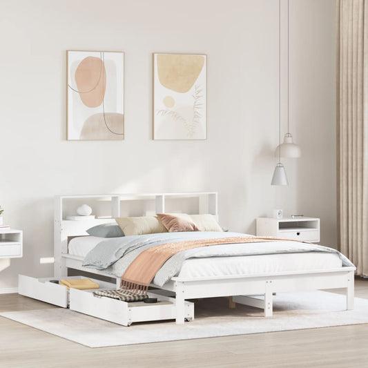 Bed met boekenkast zonder matras grenenhout wit 140x190 cm Bedden & bedframes | Creëer jouw Trendy Thuis | Gratis bezorgd & Retour | Trendy.nl