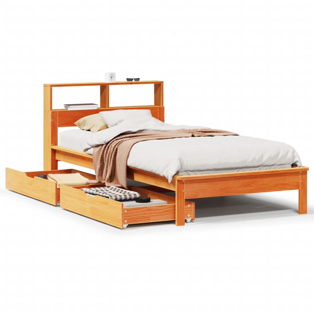 vidaXLBed met boekenkast zonder matras grenenhout wasbruin 90x190 cm Bedden & bedframes | Creëer jouw Trendy Thuis | Gratis bezorgd & Retour | Trendy.nl